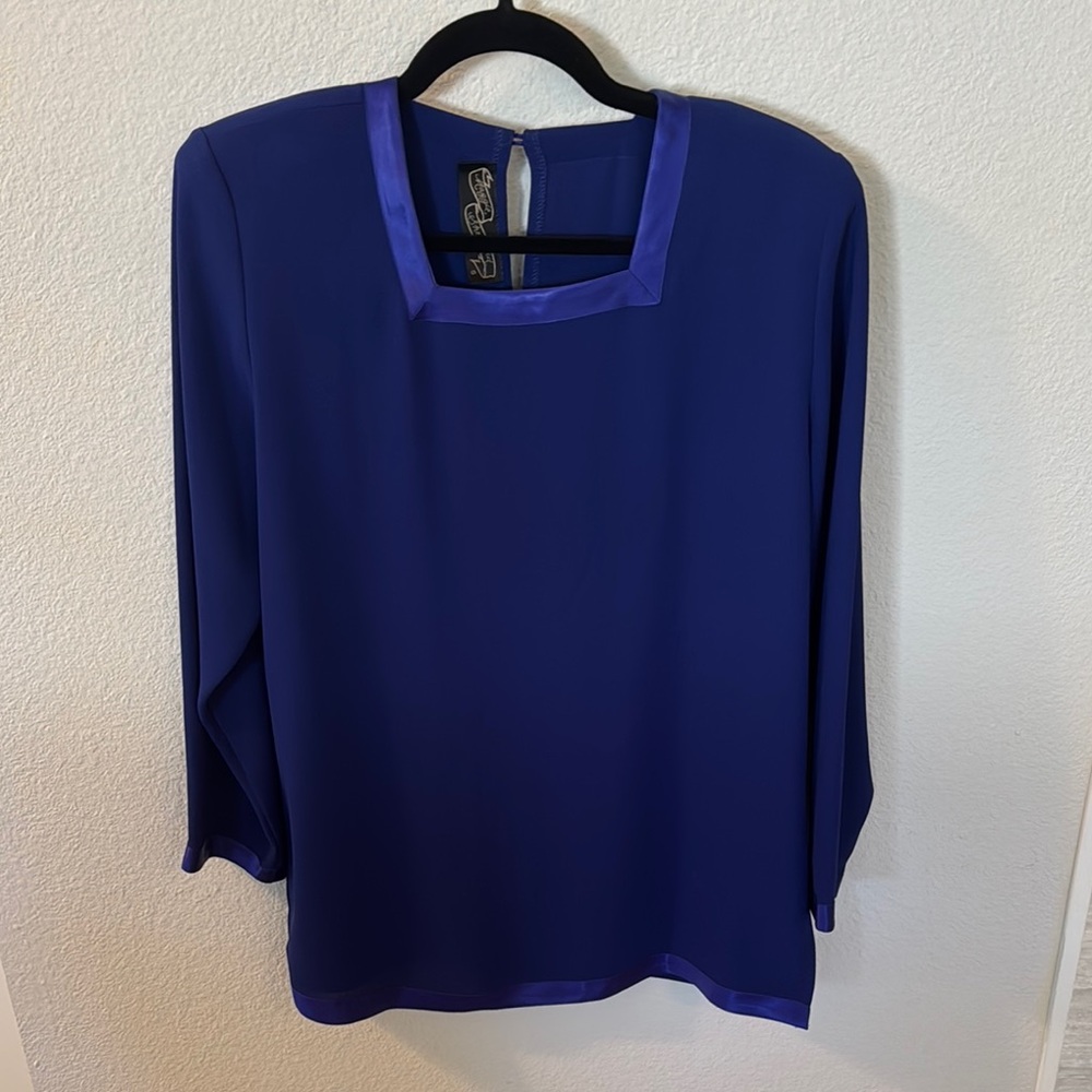 Blue Blouse with Square Neckline and Relaxed Fit